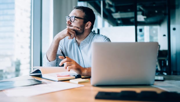 FMLA eligibility checklist: person in deep thought while at work