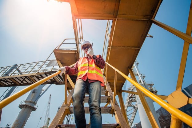 Commercial insurance claims: engineer using a walkie talkie