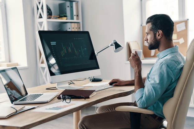 Entrepreneur analyzing data