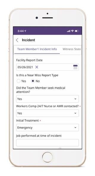 Team member incident info