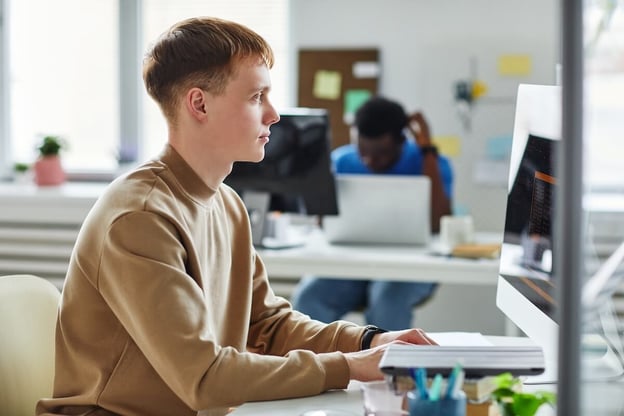 High performance management: employee using a computer