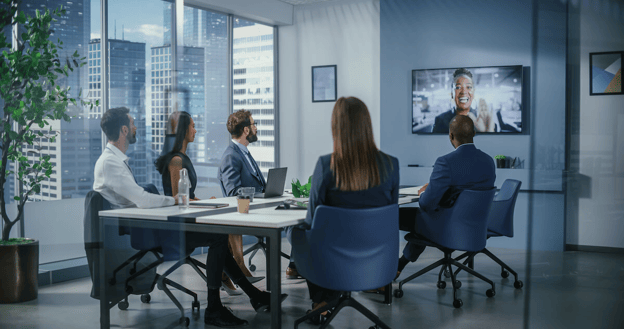 Entrepreneurs having a virtual meeting