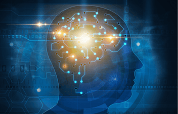 Circuits and lights in human brain representing changes to one's thought patterns and mind
