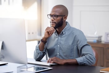 Entrepreneur taking a look at his new investigation management software