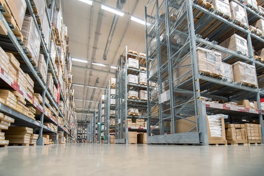 Huge distribution warehouse with high shelves