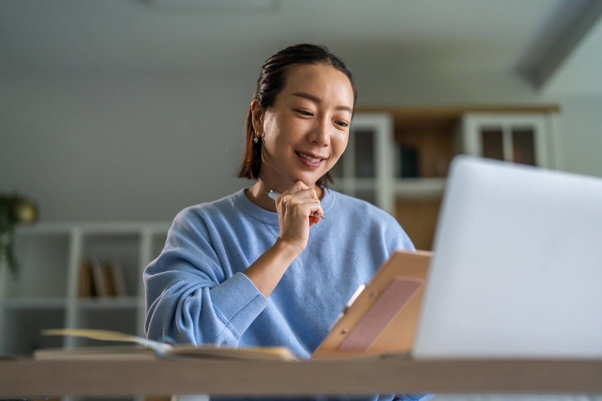 Employee looking at a clipboard